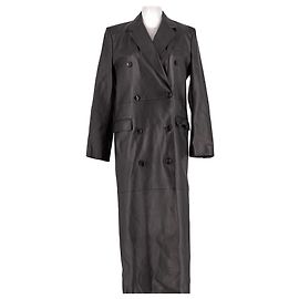 Magda Butrym Black Leather Double Breasted Coat Black