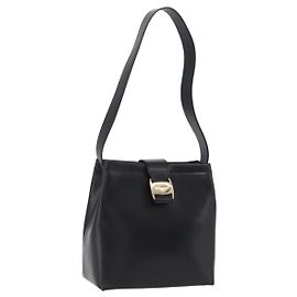 Salvatore Ferragamo Bolsa de Ombro Vala Couro Preto Dourado Outro
