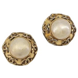 CHANEL Boucles d'oreilles Métal Doré Blanc CC Autre