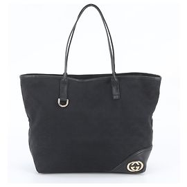 Borsa Tote Gucci GG Canvas New Brit in pelle Nero