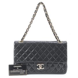 Sac à épaule Chanel Matelassé Double Flap en agneau Noir