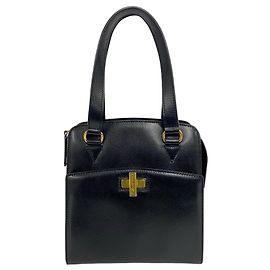 Céline Celine Mini Tote Bag aus Leder mit Vintage-Logo Gravur auf der Hardware Schwarz