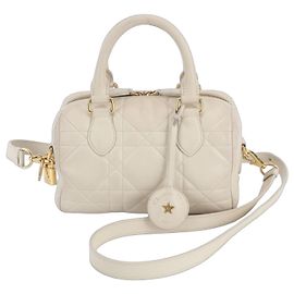 Bolsa de Ombro 2-Way Christian Dior Cannage Groove 20 em couro Cru