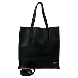 Bolsa de ombro em couro com logótipo triangular Prada Preto