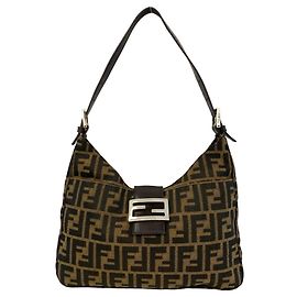 Borsa a spalla Fendi Vintage Zucca FF Pattern Marrone Nero