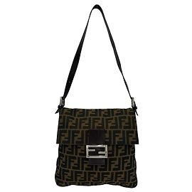 Fendi Vintage Zucca FF Pattern Shoulder Bag Brown Black