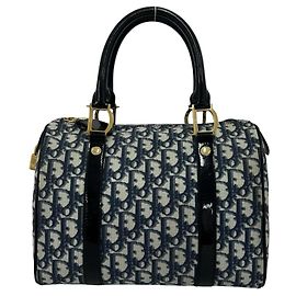 Christian Dior Trotter Pattern Navy Mini Boston Handbag Navy blue