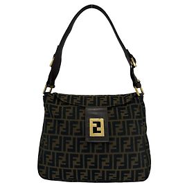 Bolsa Fendi Vintage em lona e couro com padrão Zucca FF Marrom Preto