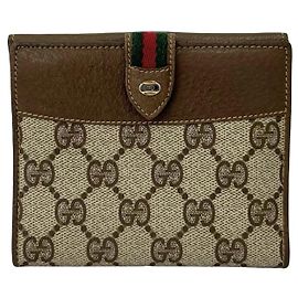 Gucci Vintage Sherry Line GG Pattern Leather Bi-fold Wallet Brown Red Green
