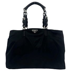 Saco Tote Prada em Tessuto Pocono com logótipo triangular em metal Preto