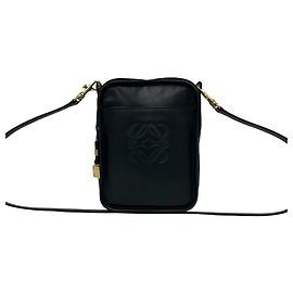 Sac à épaule mini en cuir Loewe Vintage Anagram Logo Noir