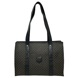 Céline Bolso Tote CELINE Vintage Macadam Blazon Pattern Castaño Negro