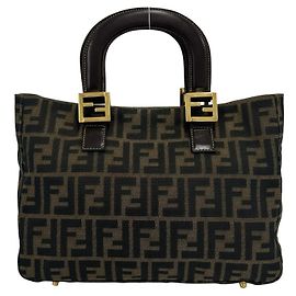Sac à main Fendi Vintage Zucca FF Pattern Marron Noir