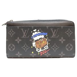 Louis Vuitton Black Monogram Eclipse Zippy Dragonne Lange Geldbörse Schwarz
