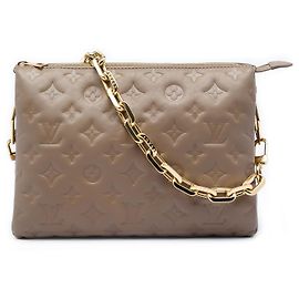 Louis Vuitton Brown Monogram Embossed Puffy Lambskin Coussin PM Marrom Taupe