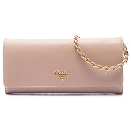 Carteira de corrente Prada Brown Saffiano Lux Marrom Carne