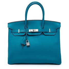 Hermès Blue Clemence Birkin Retourne 35 Azul Turquesa