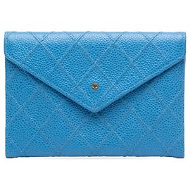 Chanel Blue CC Quilted Caviar Envelope Wallet Blue Light blue