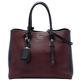 Prada Bolsa Double Satchel City Calf bicolor vermelha Medium Vermelho Bordeaux
