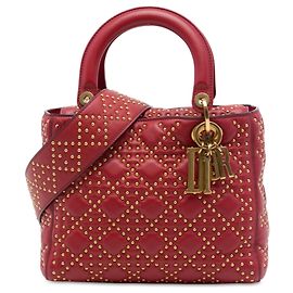 Dior Red Medium Lambskin Cannage Studded Supple Lady Dior Red Dark red