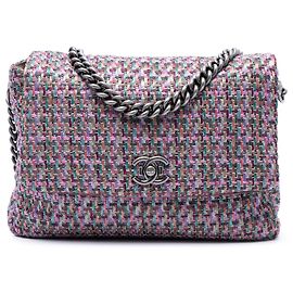 Chanel Purple CC Multicolor Tweed Flap Roxo