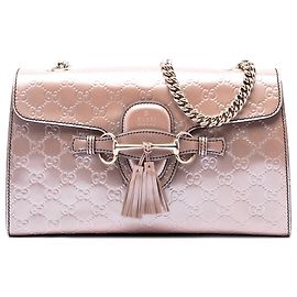 Bolso de hombro Gucci Emily Medium Guccissima de charol rosa Rosa Dorado
