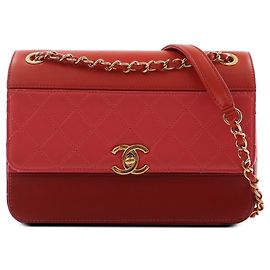 Chanel Red CC Tricolor Quilted Lambskin Single Flap Vermelho