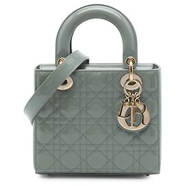 Dior Gray Small Patent Cannage Lady Dior Marrom