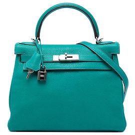 Hermès Blue Clemence Kelly II Retourne 28 Bleu Turquoise