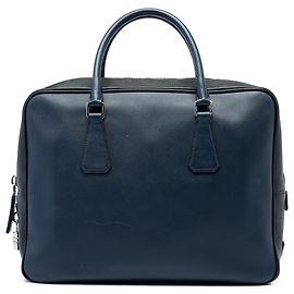 Prada Blue Bicolor Saffiano Business Bag Blue Navy blue