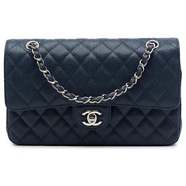 Chanel Blue Medium Classic Caviar Double Flap Bleu Bleu Marine
