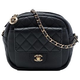 Sac Camera de jour Chanel CC matelassé en cuir Caviar noir Noir
