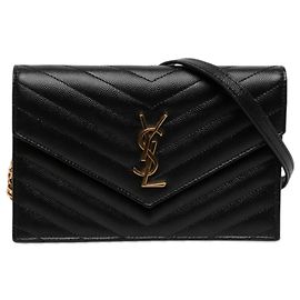 Autre Marque Saint Laurent Black Grain De Poudre Chevron Cassandre Envelope Chain Wallet Schwarz