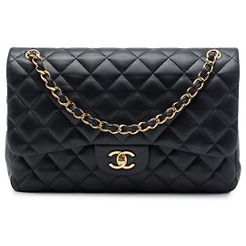 Chanel Black Jumbo Classic Lambskin Double Flap Noir