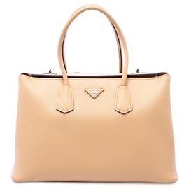 Prada Beige Saffiano Cuir Turnlock Twin Satchel Beige