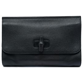 Clutch Daily Gucci em pele de vitelo preta com bambu Preto
