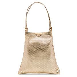 Bolsa Prada em couro de bezerro metalizado dourado com padrão trançado de fendas Dourado