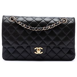 Chanel Black Medium Classic Lambskin Double Flap Nero
