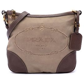 Prada Beige Canvas Canapa Logo Crossbody Bege