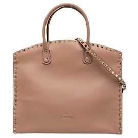 Bolsa Shopper Rockstud Dome Valentino em couro marrom Marrom Carne