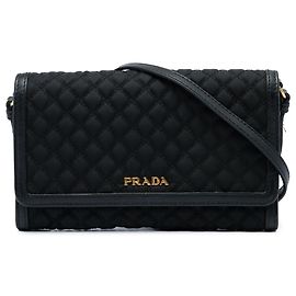 Portefeuille à bandoulière Prada en tissu Impuntu noir Noir