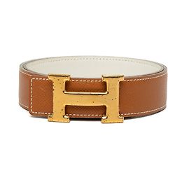 Hermès Constance H Wendelgürtel aus braunem Courchevel-Leder Braun