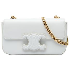 Céline Celine White Calfskin Cuir Triomphe Chain Shoulder Bag White