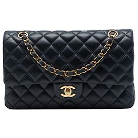 Chanel Black Medium Classic Lambskin Double Flap Nero