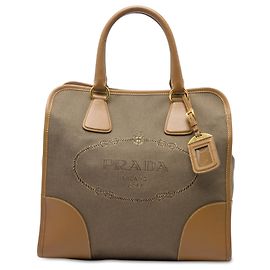 Sac à main Prada en toile Canapa avec logo et bordures en cuir Saffiano marron Marron