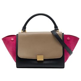 Céline Celine Bolsa Trapeze Small em couro de bezerro tricolor e camurça preta Preto