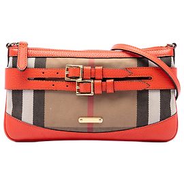 Bolsa Tiracolo Burberry Brown House Check Canvas and Leather Bridle Peyton Marrom Outro