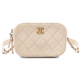 Sac ceinture Chanel Brown CC Quilted Caviar Marron Beige