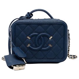 Chanel Blue Small Caviar CC Filigree Vanity Case Bleu Bleu Marine