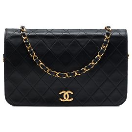 Chanel Black CC Quilted Lambskin Full Single Flap Black